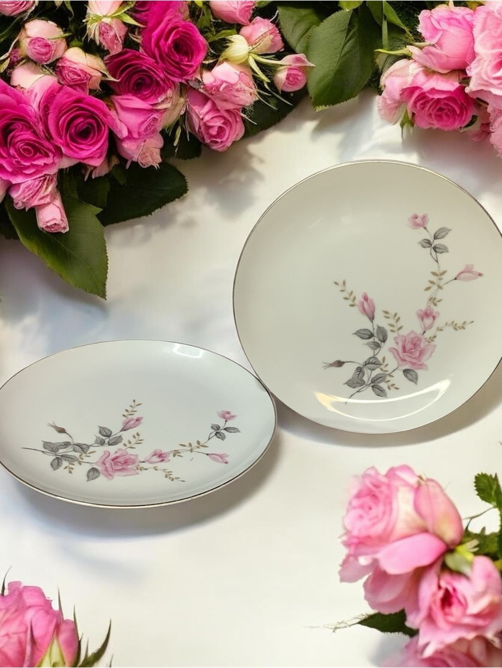 Pink Rose Floral Dinner Plates by